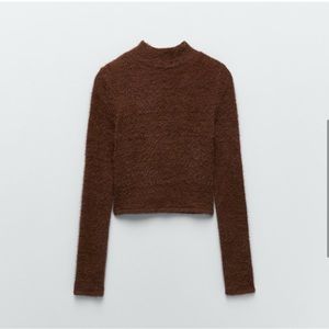 Zara Brown Fuzzy Crop Top